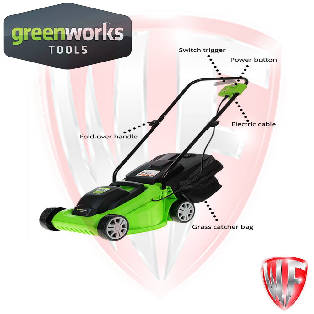 GREENWORKS GLM1232 ELECTRIC LAWN MOWER 1200w Gardening Tools (ONE YEAR